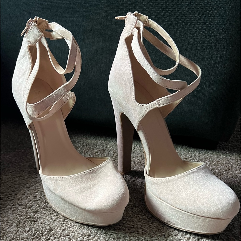 Faux Suede Beige Platform Pumps